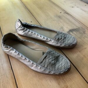 Stuart Weitzman Gold Leather Woven Slip On Ballet Flats Women's Summer Size 7
